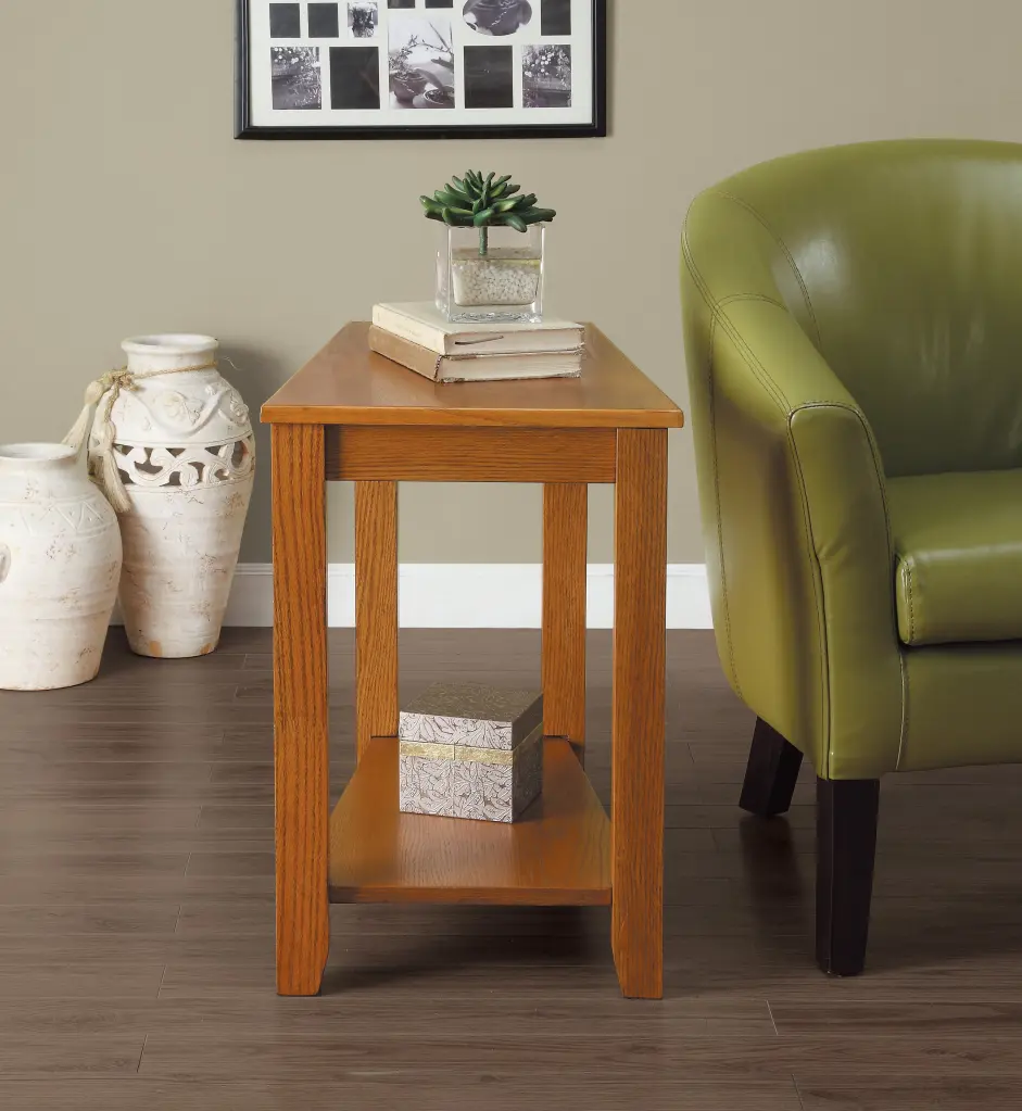 Contemporary Oak Finish Chairside Table Lower Shelf kanepe