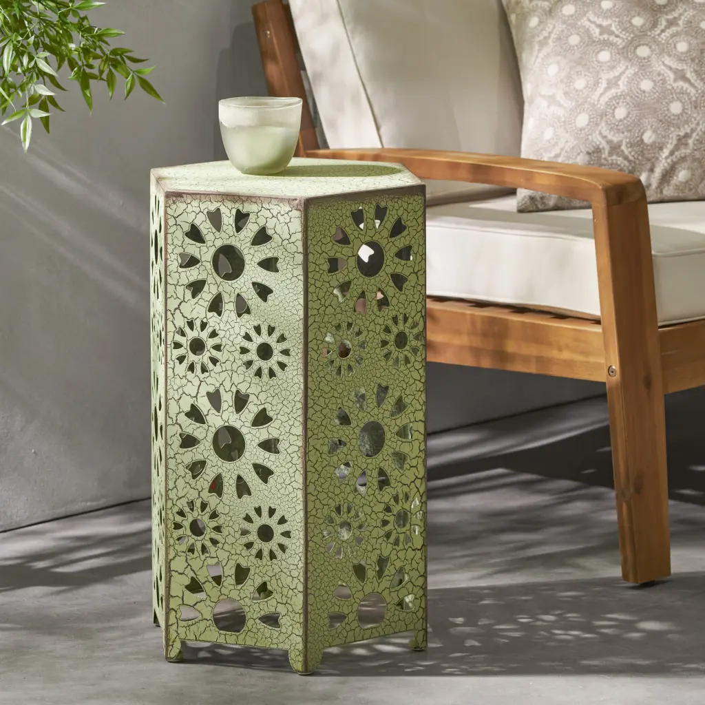 Eliana 14 Inch Green Iron Side Table Living Room or Bedroom nh-gardenpara