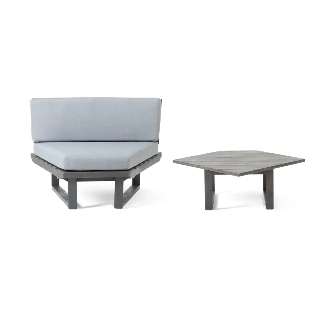 Mirabelle Corner Chair Table Grey Gray Acacia Wood Side Table Living Room nh-gardenpara
