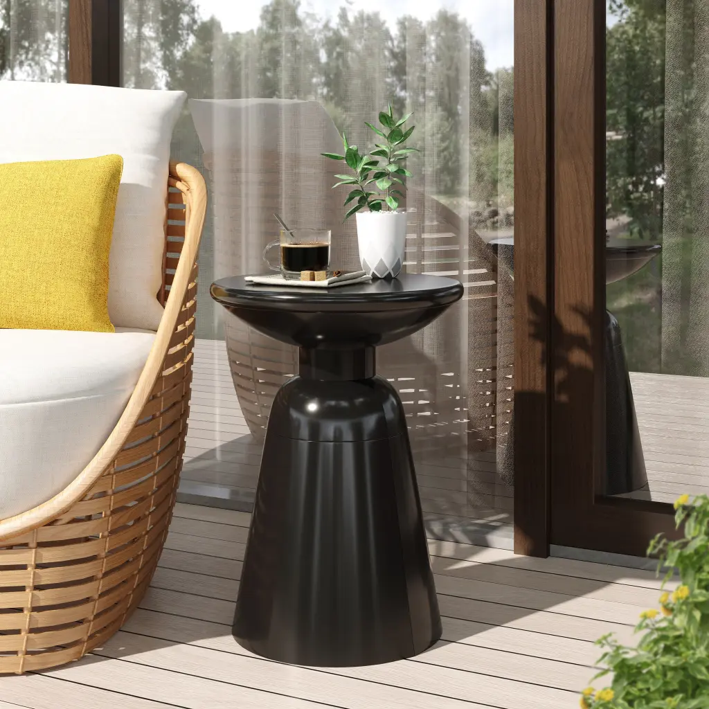 Outdoor Metal End Table Large Black Iron Patio Side Table nh-gardenpara