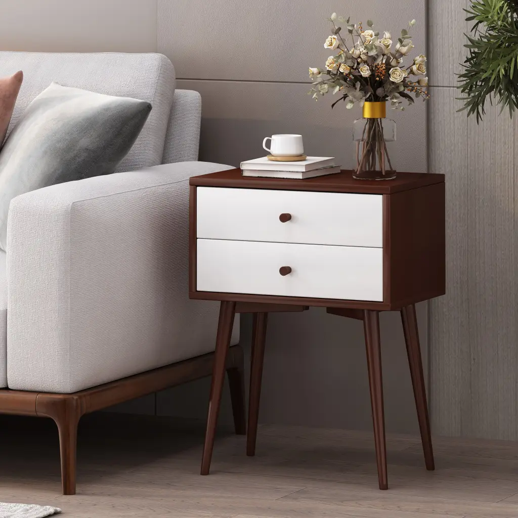 Side Table Brown and White MDF Living Room Bedroom nh-inmax