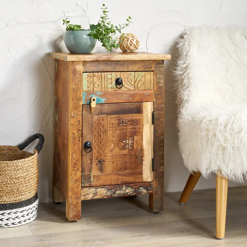 Carved Side Table Natural Timber nh-perfect home
