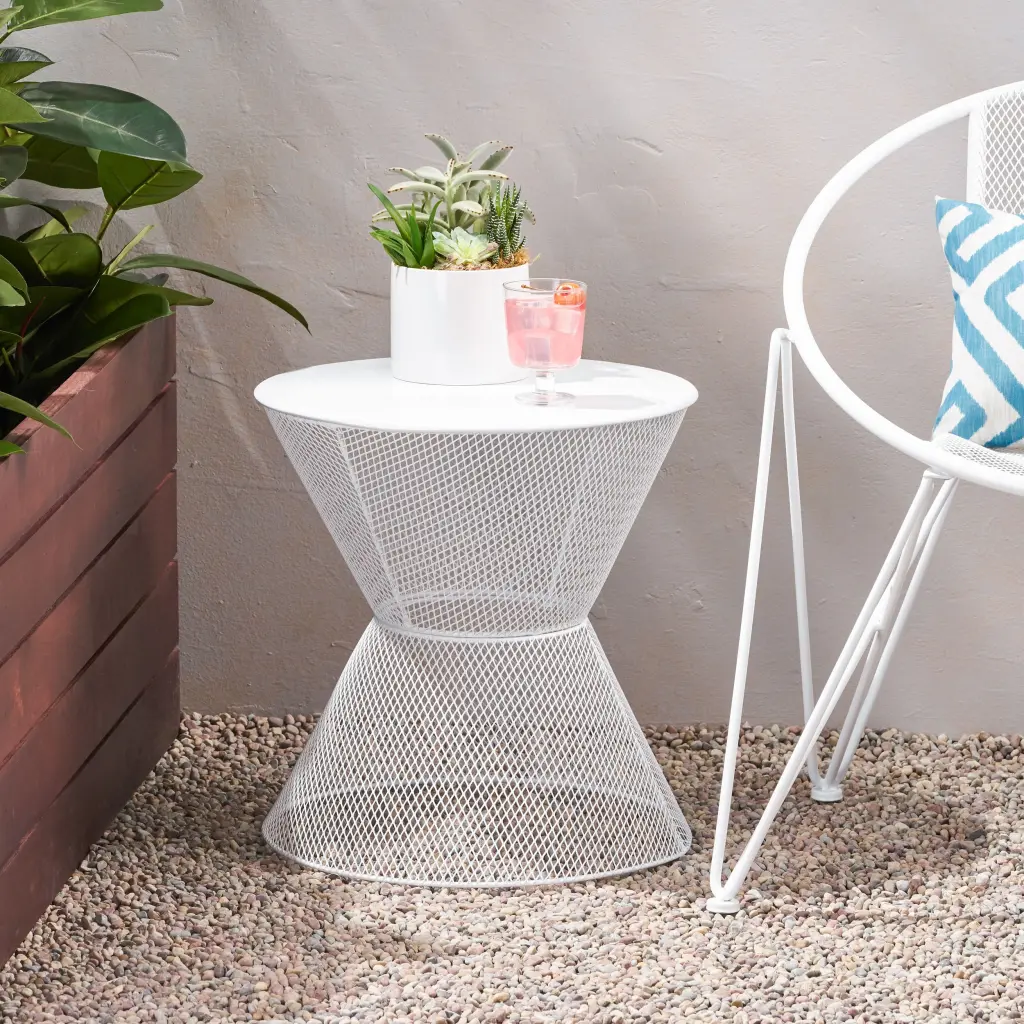 Nevada Side Table Matte White Iron Living Room Bedroom nh-purenest