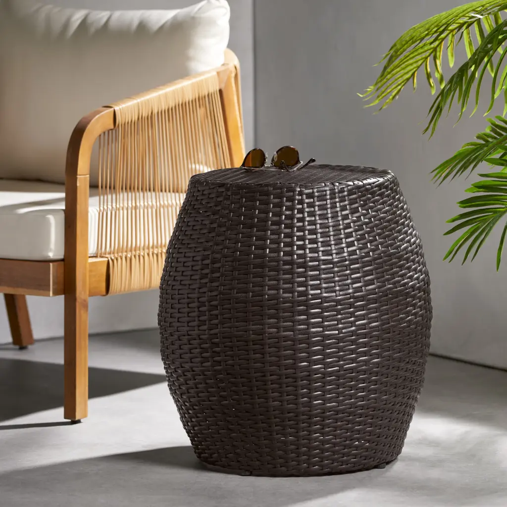 Cambria Outdoor Wicker 14 Inch Side Table Multibrown Noble House