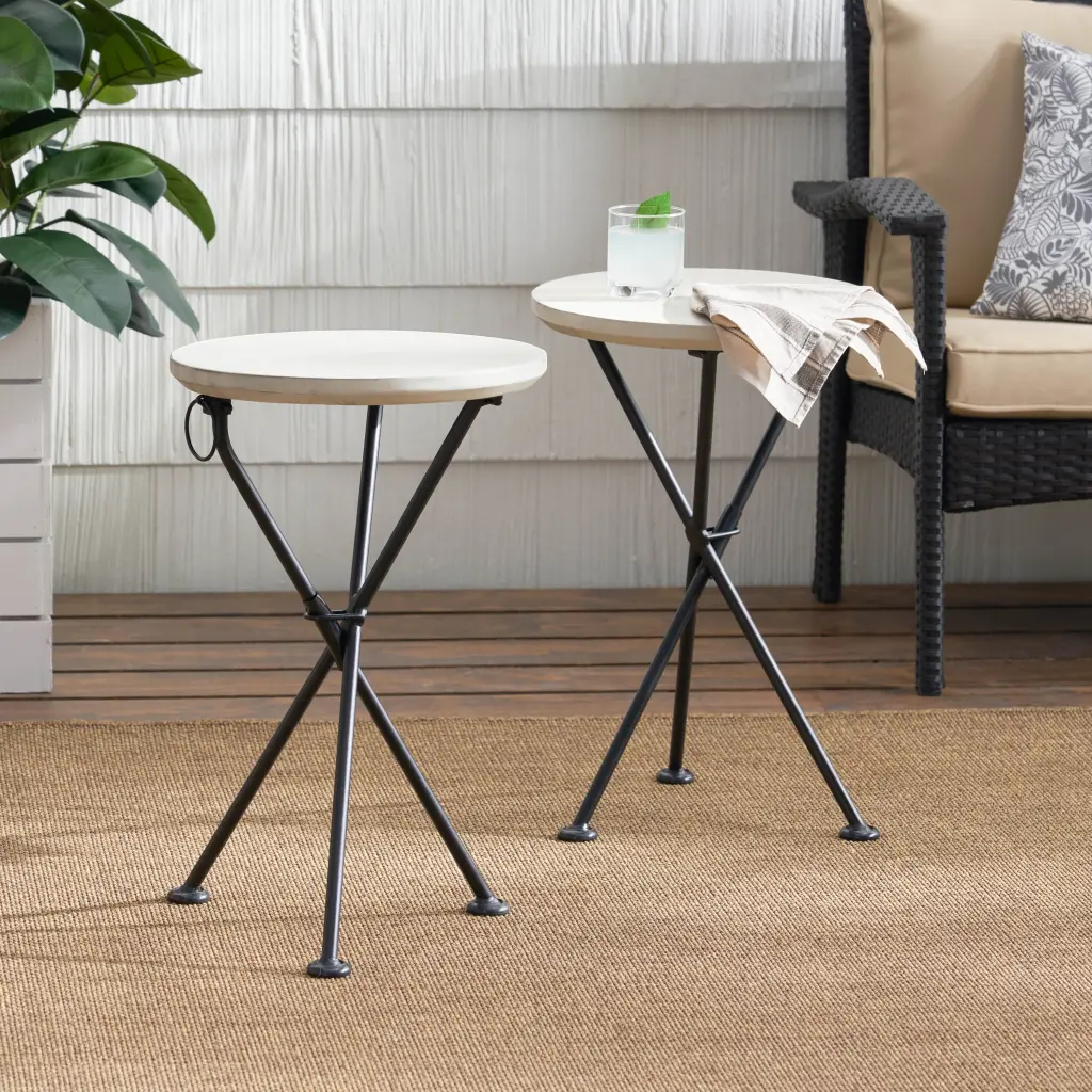Felix Outdoor Foldable Acacia Wood Side Table Light Grey - Portable Patio Table Noble House