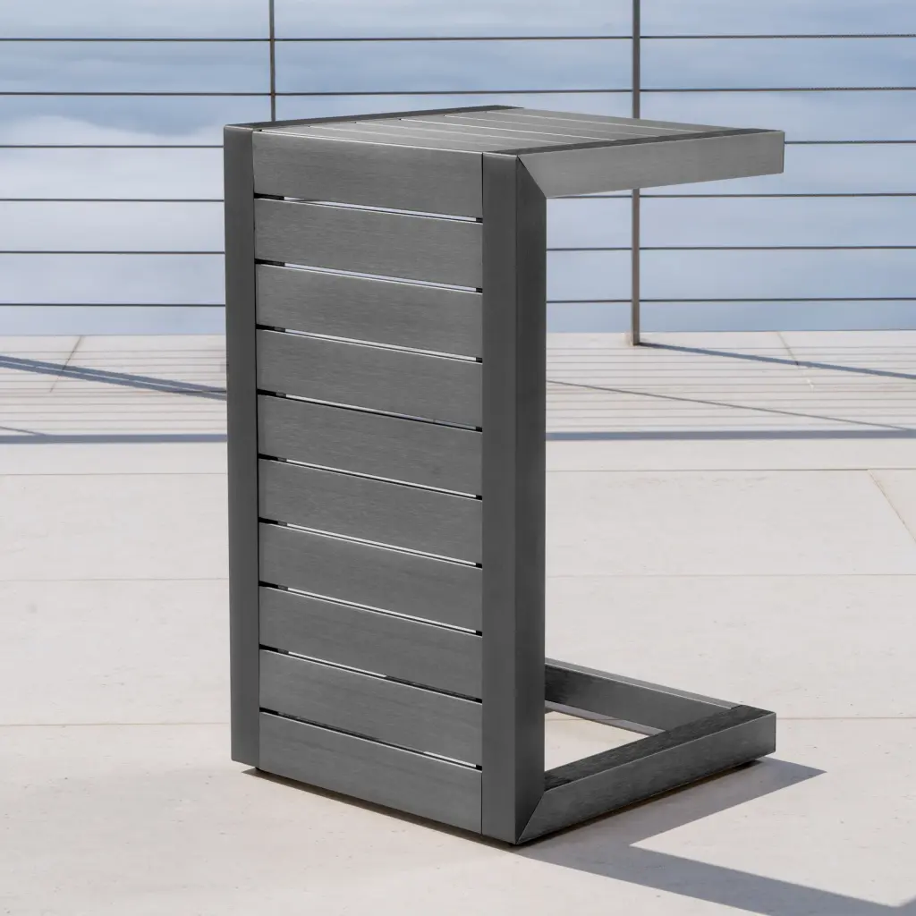 Miller Outdoor Gray Aluminum C-Shaped Side Table Patio Garden Furniture Noble House