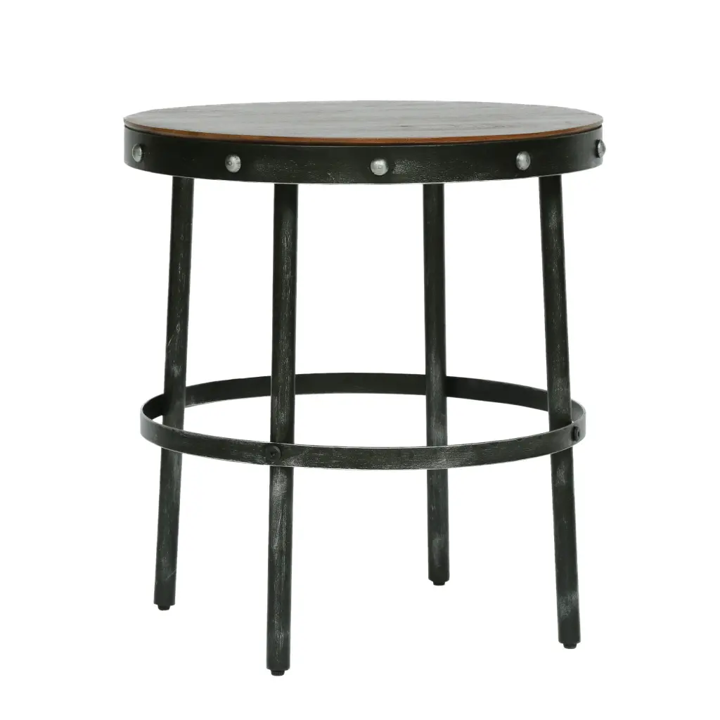 Noble House Muffley Industrial Round Metal Side Table Brown Antique Gunmetal
