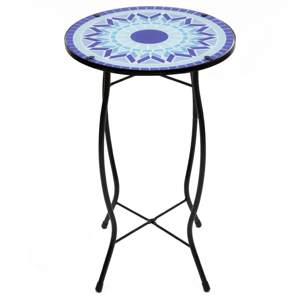 19 Inch Blue Sun Mosaic Glass Patio Side Table Outdoor Decor Northlight