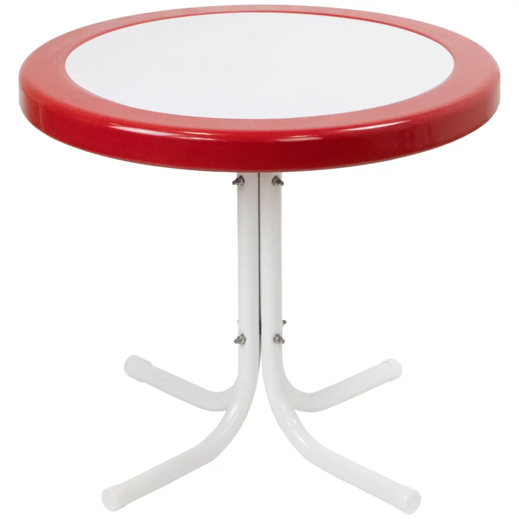 Northlight 22 Outdoor Retro Tulip Steel Side Table Red and White Patio Table