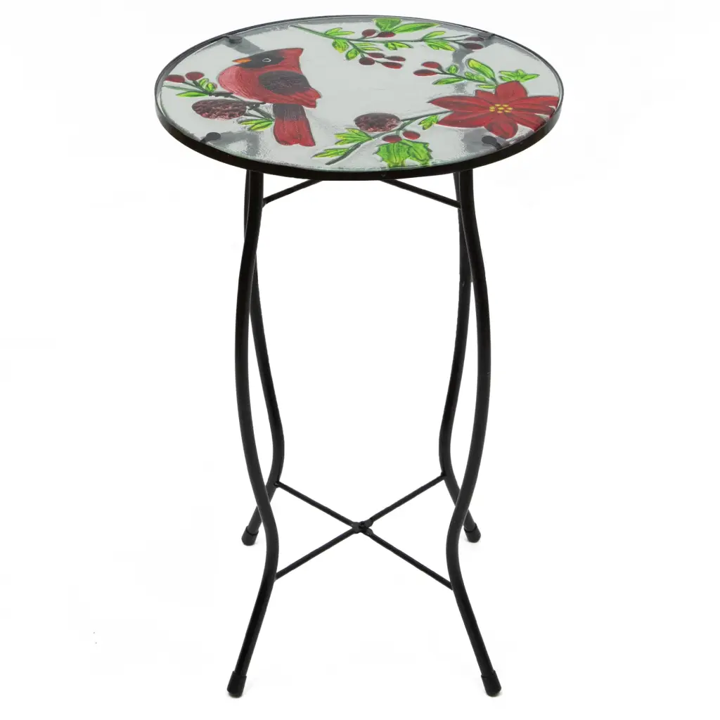 Northlight 19 Red Cardinal and Pine Cone Glass Patio Side Table