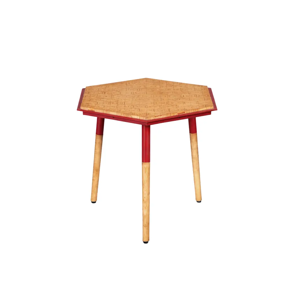 Paige 18 Inch Hexagon Illusion Timber Side Table Brown Red Brown Solid Wood royal hampton