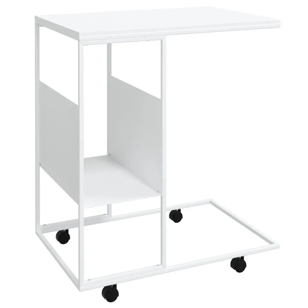 Side Table Wheels White 21.7x14.2x25 Inches Engineered Wood Mobile Table