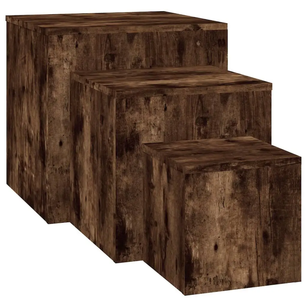 Side Tables 3 pcs Smoked Oak Engineered Wood Nightstands Living Room