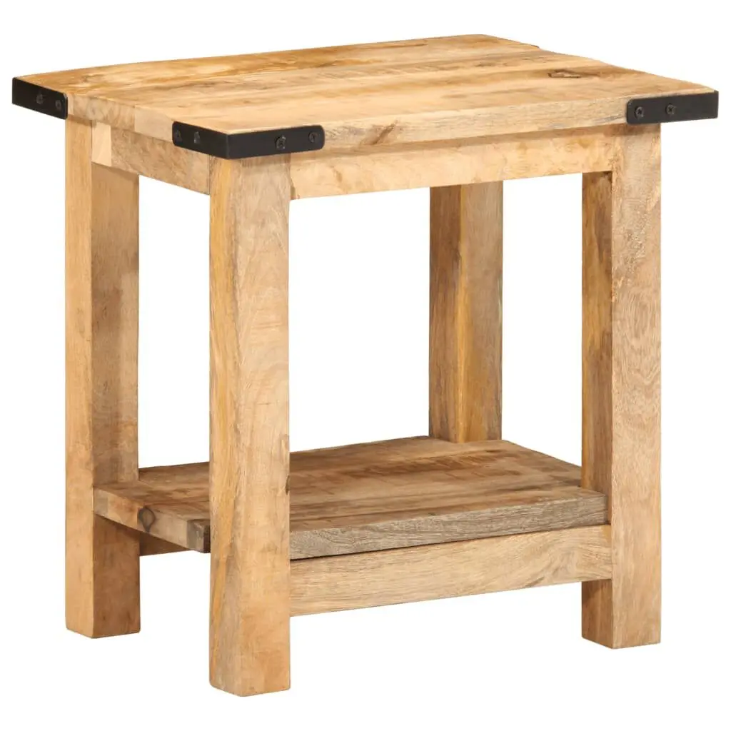 Solid Rough Wood Mango Side Table 15.7x11.8x15.7 Inches Rustic End Table