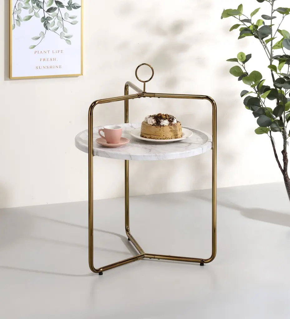 Miro Side Table White and Gold White Iron Modern Accent Table steve silver furniture