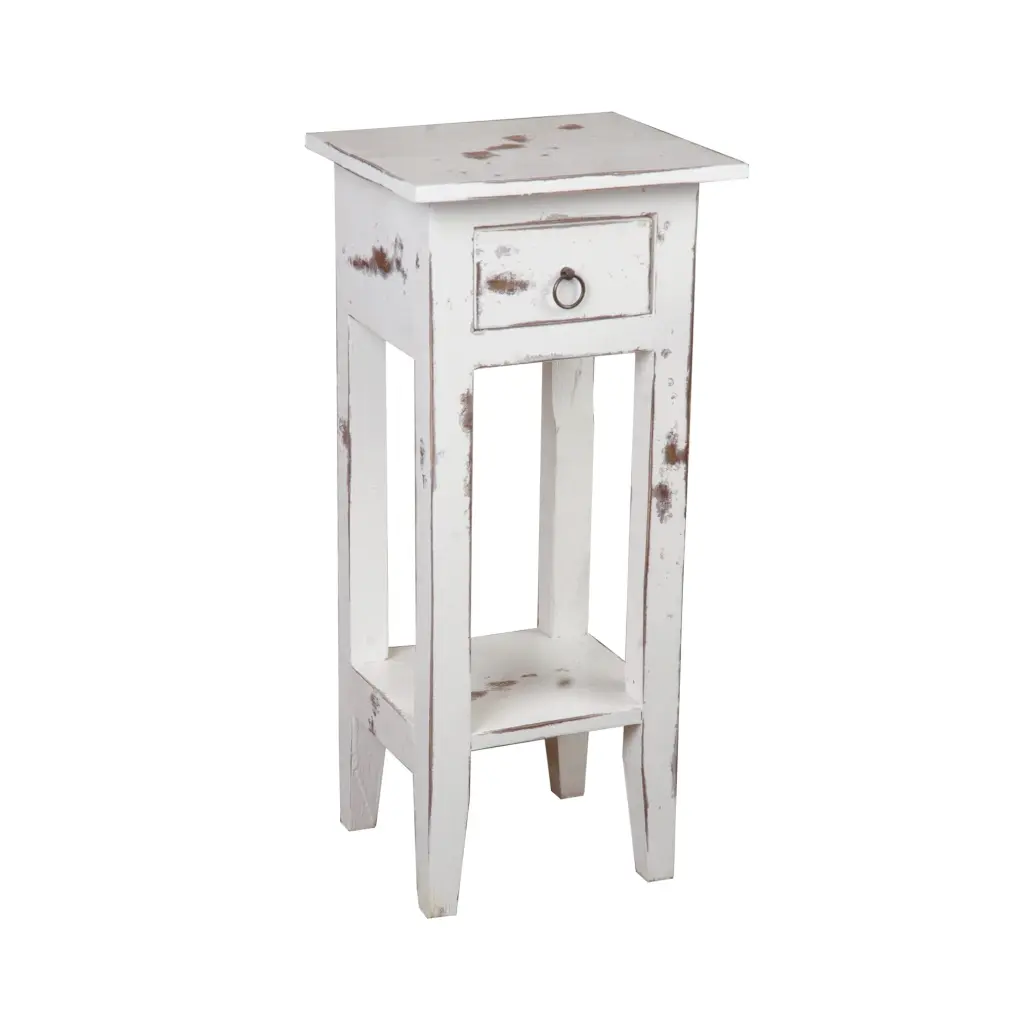 Sunset Trading Cottage Narrow Wood Side Table Heavy Distressed White Washed