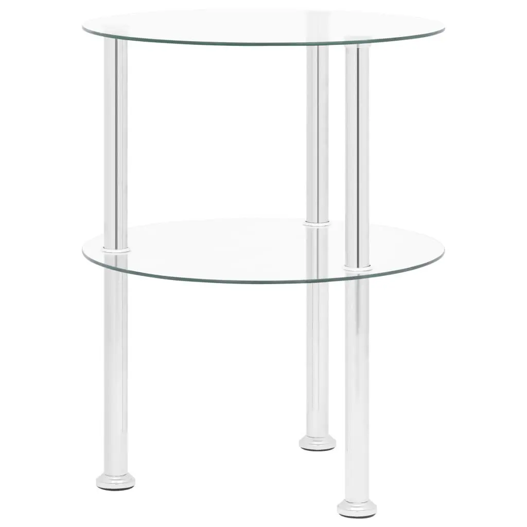 2 Tier Side Table Transparent 15 Inch Tempered Glass Modern End Table