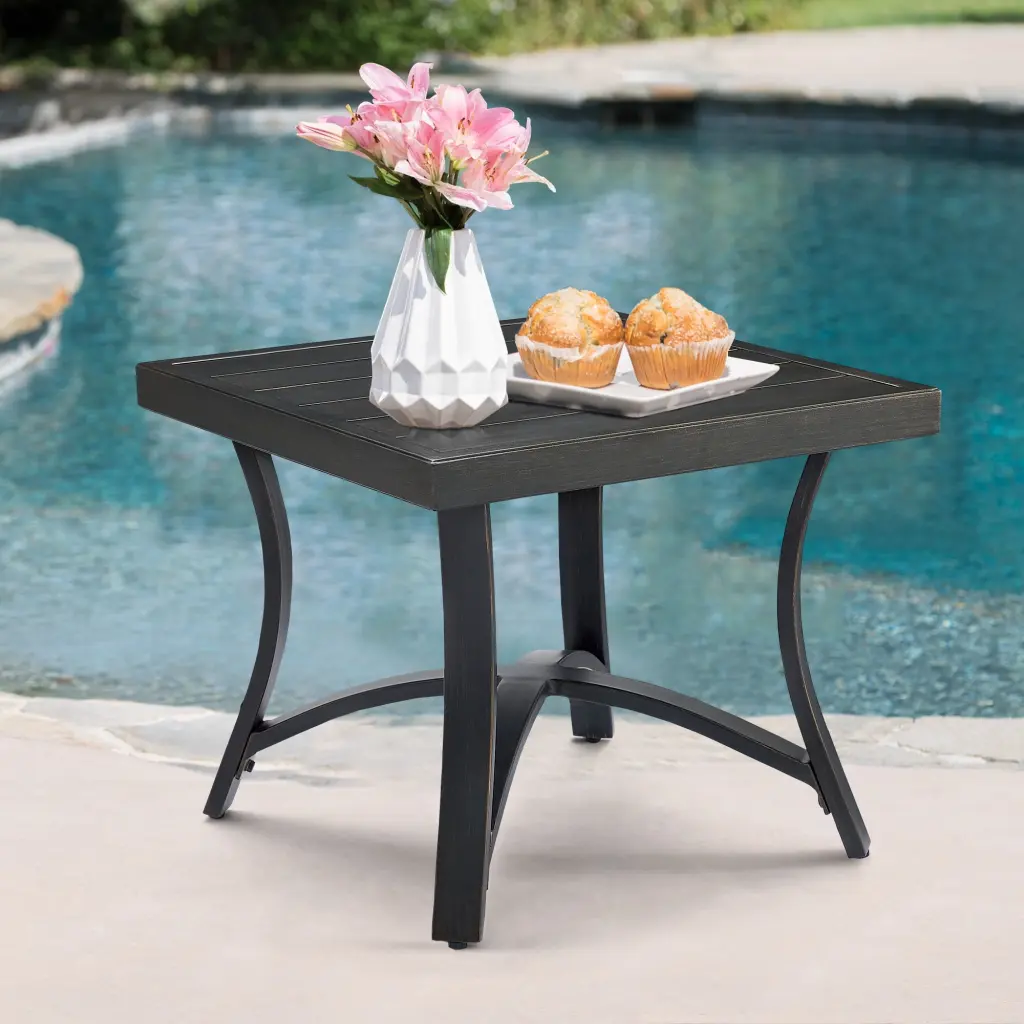 Ulax Furniture Outdoor Patio Side Table Aluminum Square End Table Half Arc Bottom