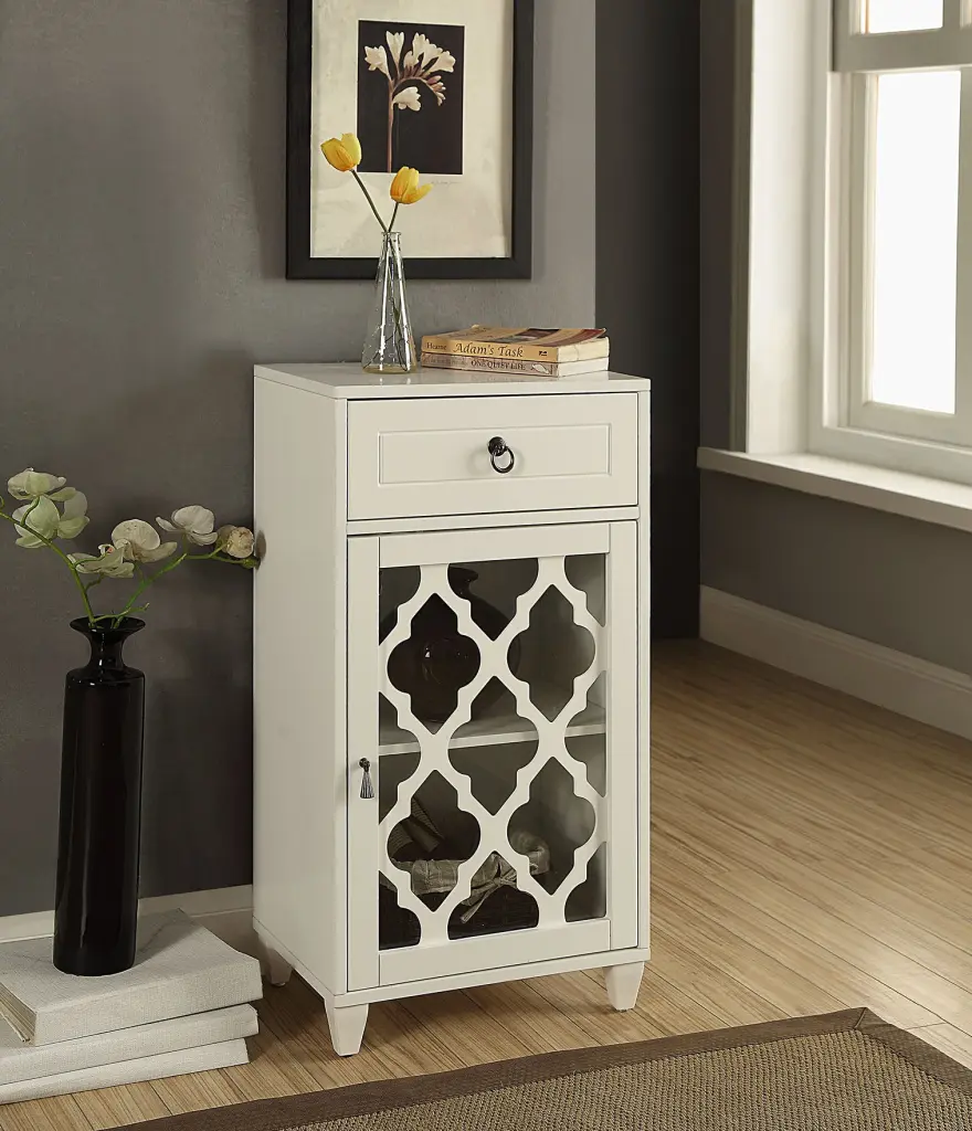 Ceara White Finish Accent Table White Crystal Synthetic Timber urban nest