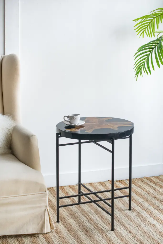 Black Brown Timber Side Table 22x23.5 Inches Living Room or Bedroom w2078