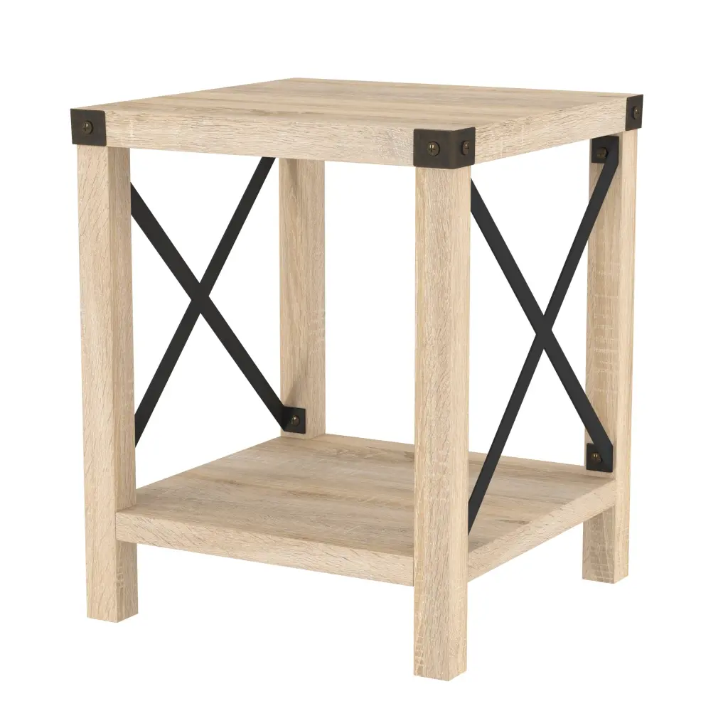 Rustic Industrial Metal X 2 Tier Side Table White Oak Brown MDF walker edison
