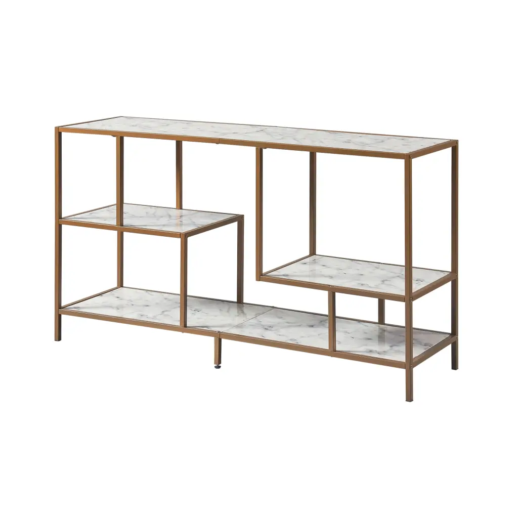 Teamson Home Marmo Sideboard Storage Cabinet TV Stand Faux Marble Top Brass Finish