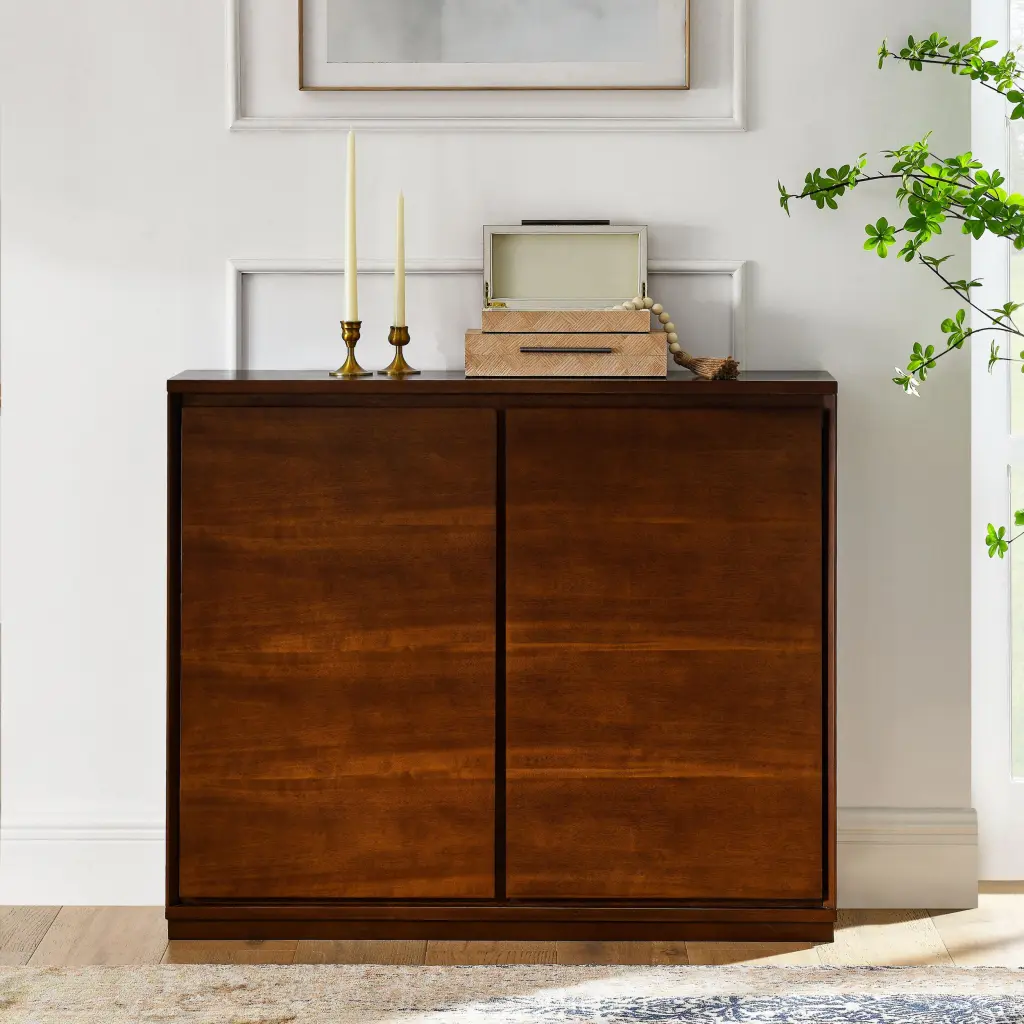 Walnut Hue Sideboard Buffet Cabinet 2 Outlet Holes Storage haiyi furniture