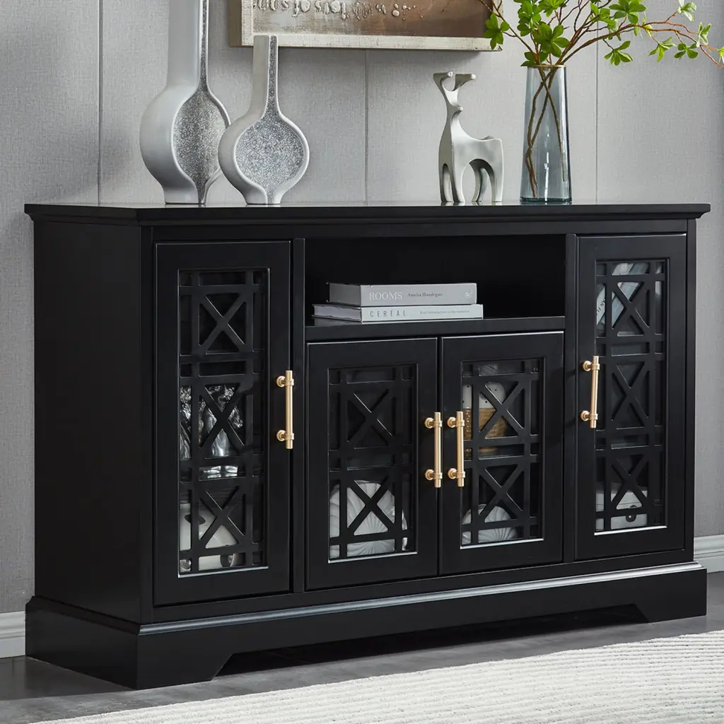 Sideboard Buffet Table Doors Black Primary Living Space MDF jaydenmax
