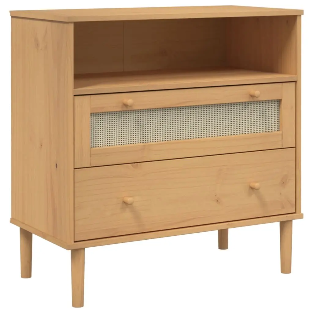 Sideboard SENJA Rattan Look Brown 31.5x15.7x31.5 Inches Solid Wood Pine