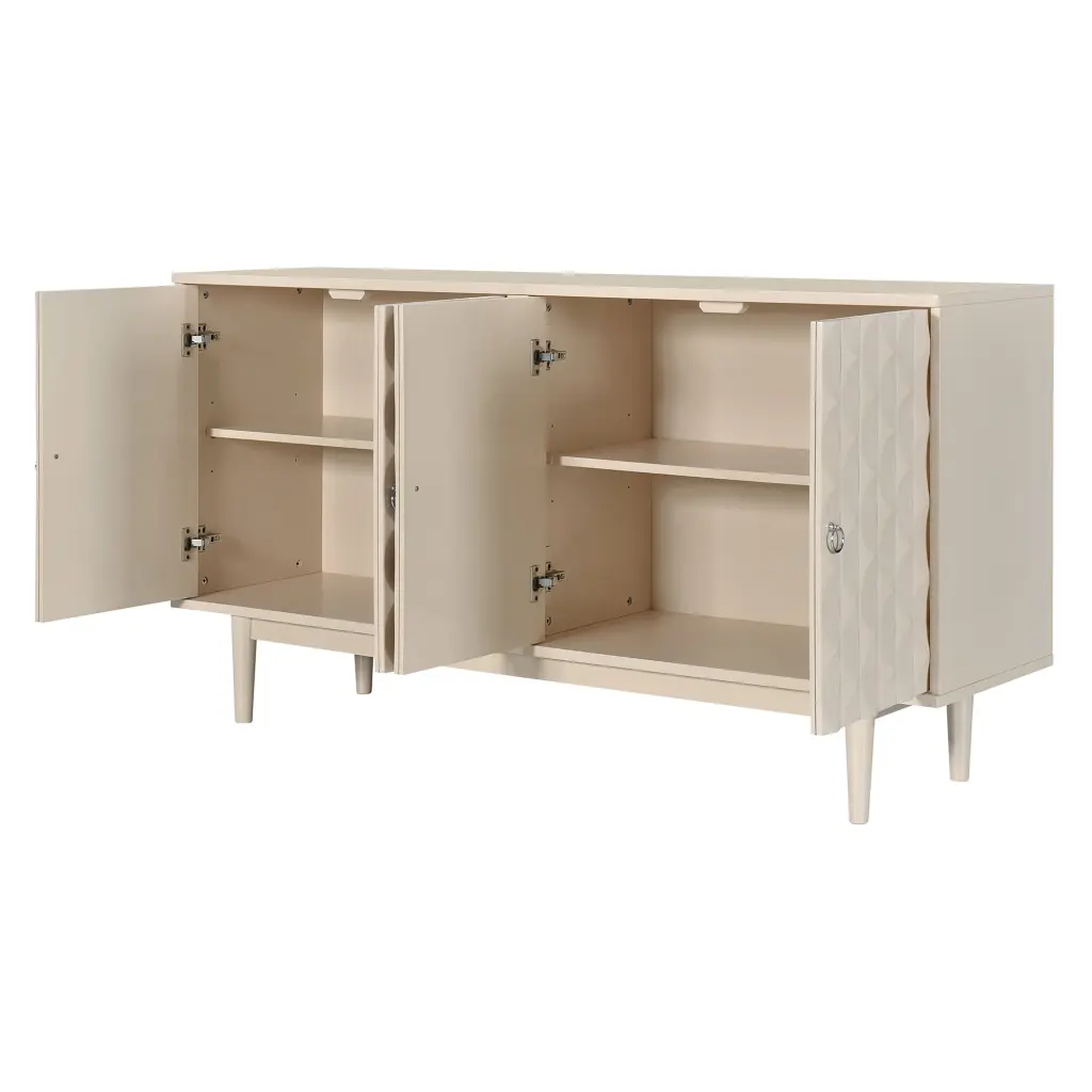 Modern 4 Door Sideboard Convex Pattern Doors and 2 Shiny Metal Handles Living Room Storage trexm