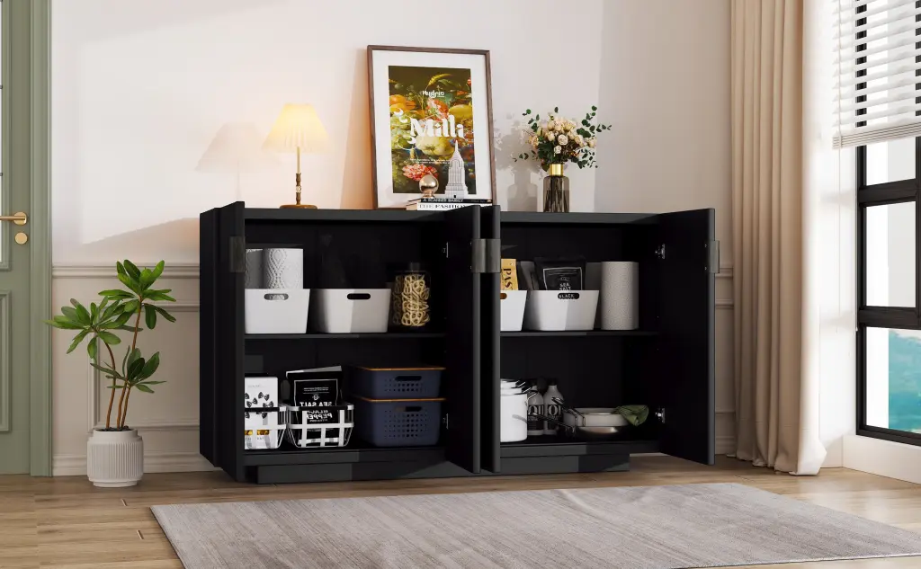 4 Wavy Doors Large Storage Sideboard Adjustable Shelves Living Room or Dining Room trexm