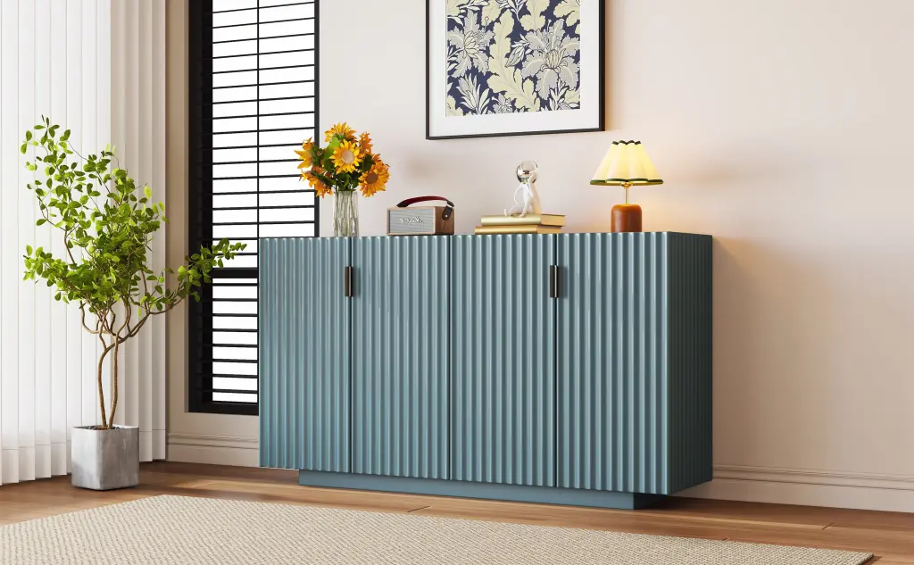 4 Wavy Doors Large Storage Space Sideboard Customizable Shelves trexm