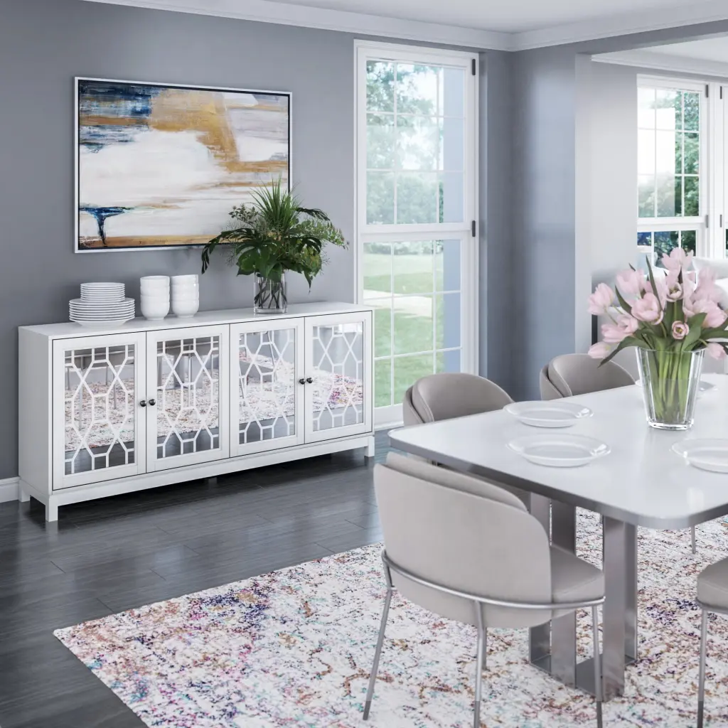 Twin Star Home 71 Inch Sideboard Mirrored Doors White Modern Storage Cabinet Twinstar Home