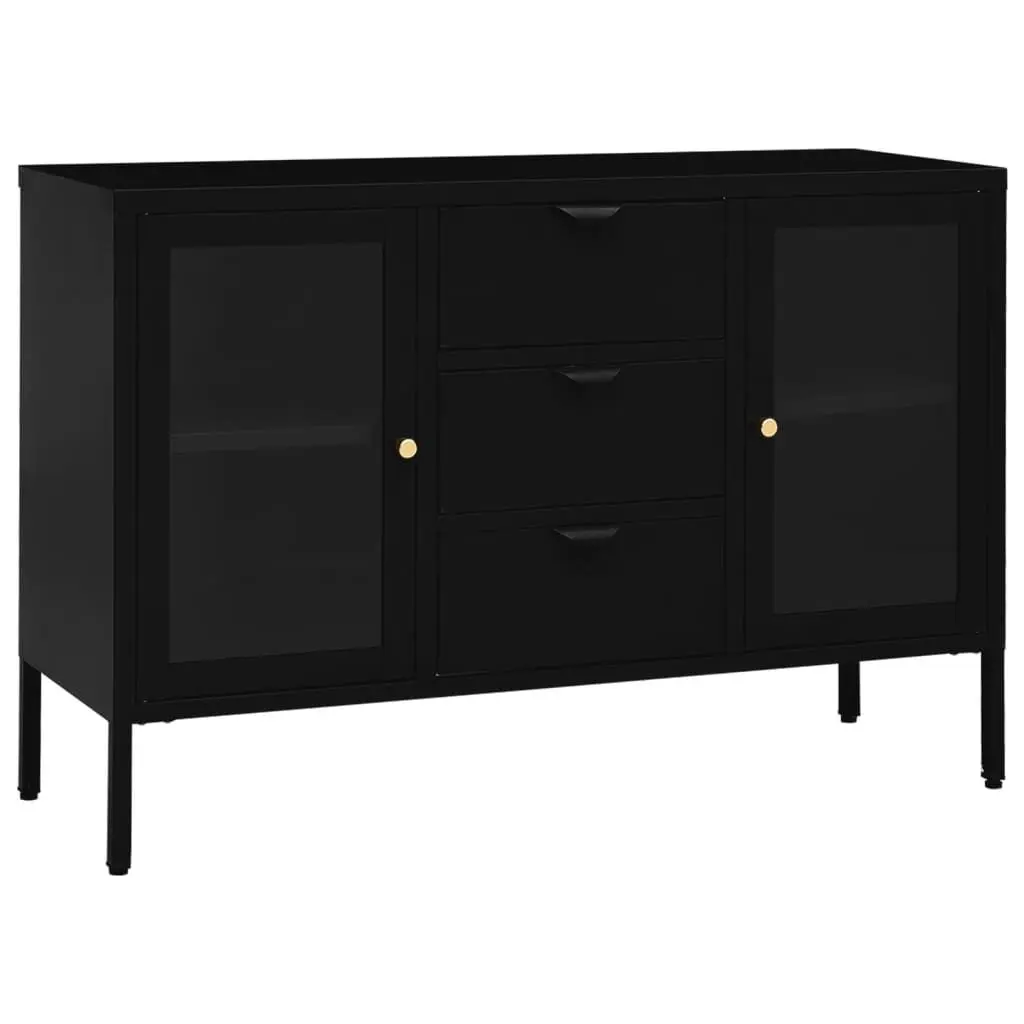 Sideboard Black 41.3x13.8x27.6 Inches Steel and Tempered Glass Modern Furniture