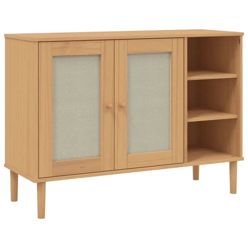 Sideboard SENJA Rattan Look Brown 44.1x15.7x31.5 Inch Solid Wood Pine Console Table