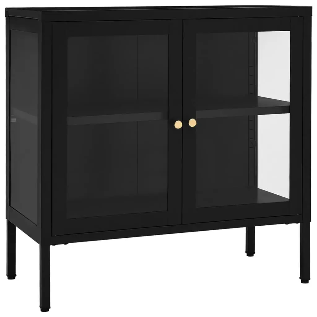 27.6x13.8x27.6 Inch Black Steel and Glass Sideboard Cabinet