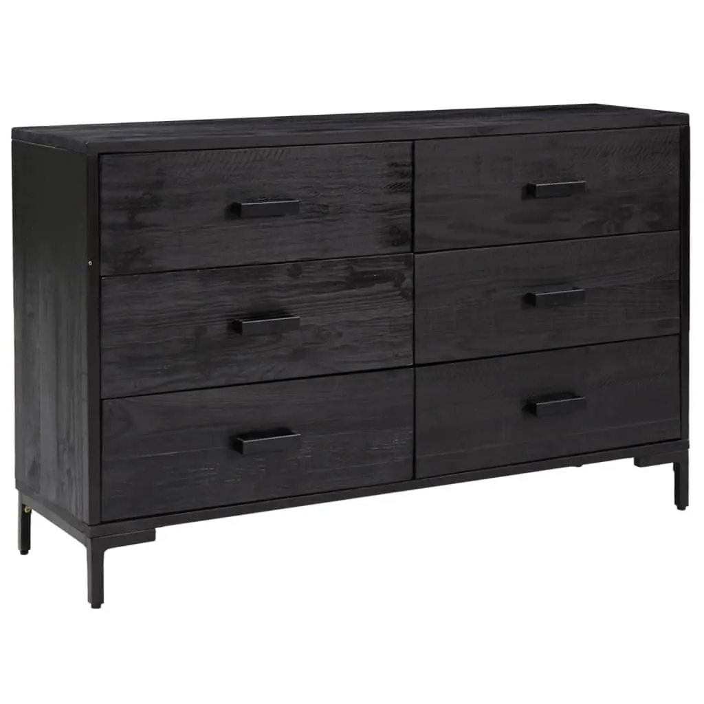 Black Sideboard Solid Wood Pine 43.3 Inch Storage Cabinet