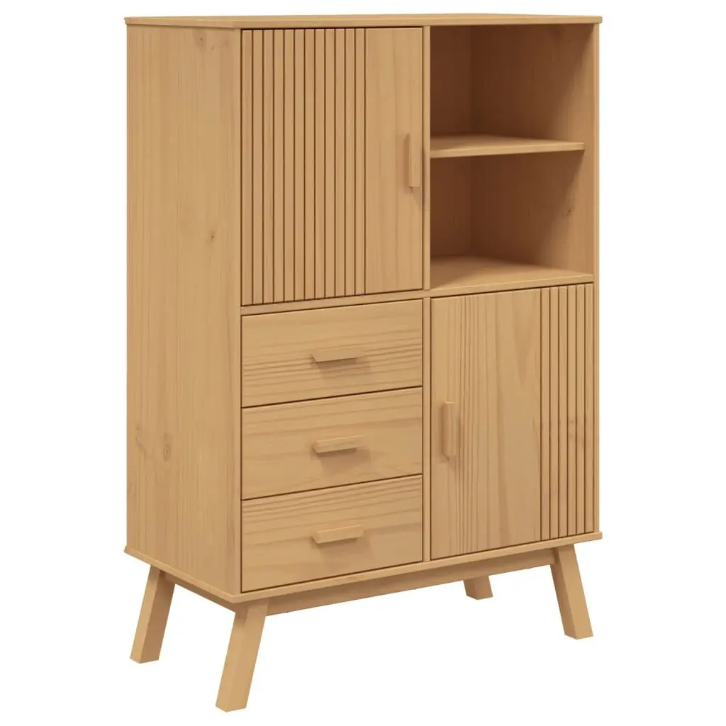 Highboard OLDEN Brown 33.5x16.9x49.2 Inches Solid Wood Pine Storage Cabinet