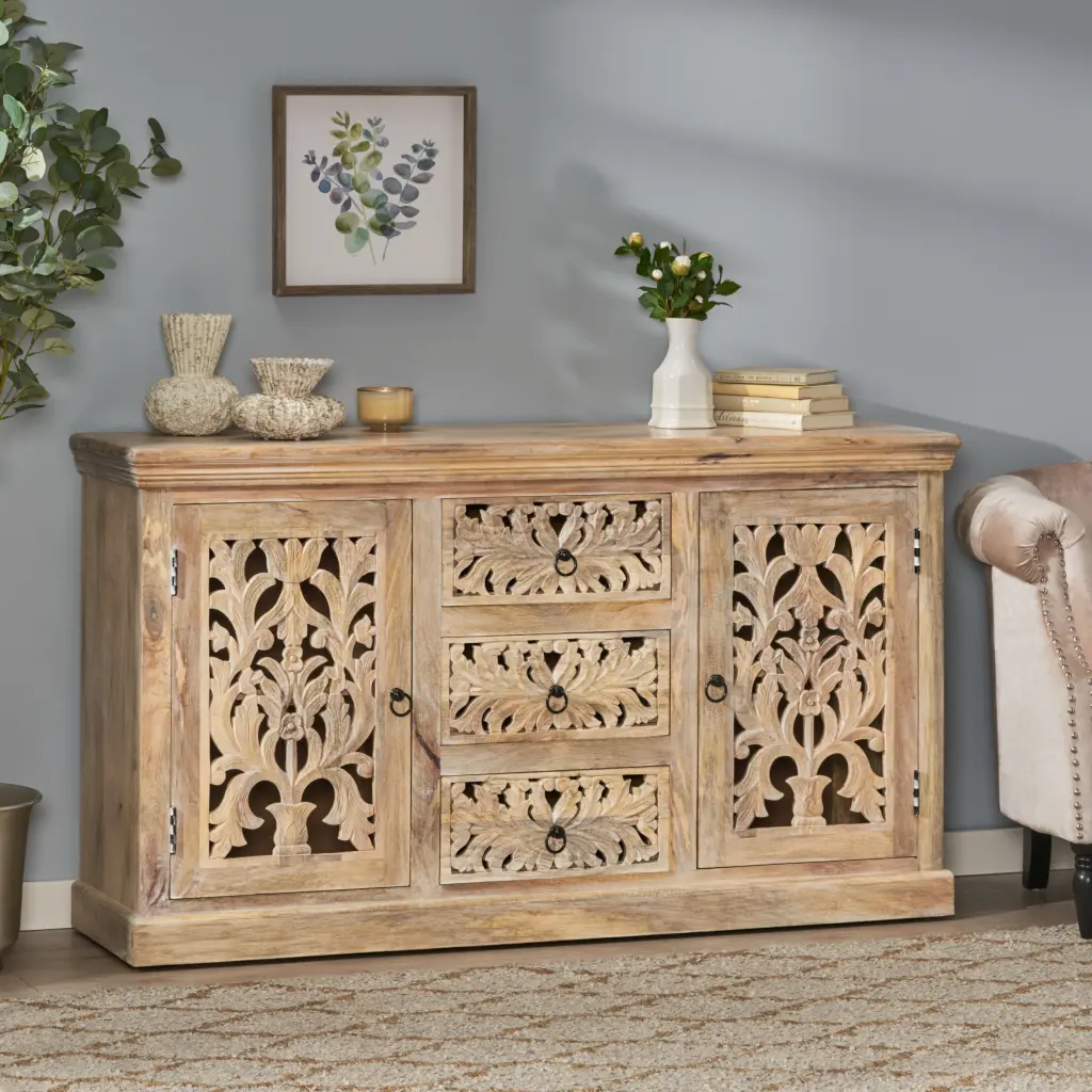 3 Drawer Sideboard Antique White Wood nh-vivalux