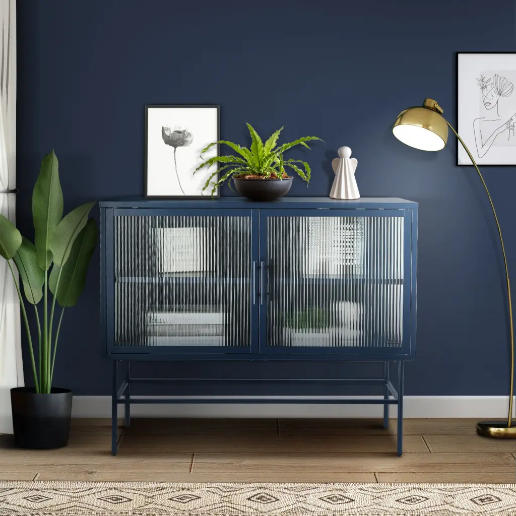 Double Door Tempered Crystal Sideboard Console Table 2 Fluted Crystal Doors Modern Living Room Furniture rnb