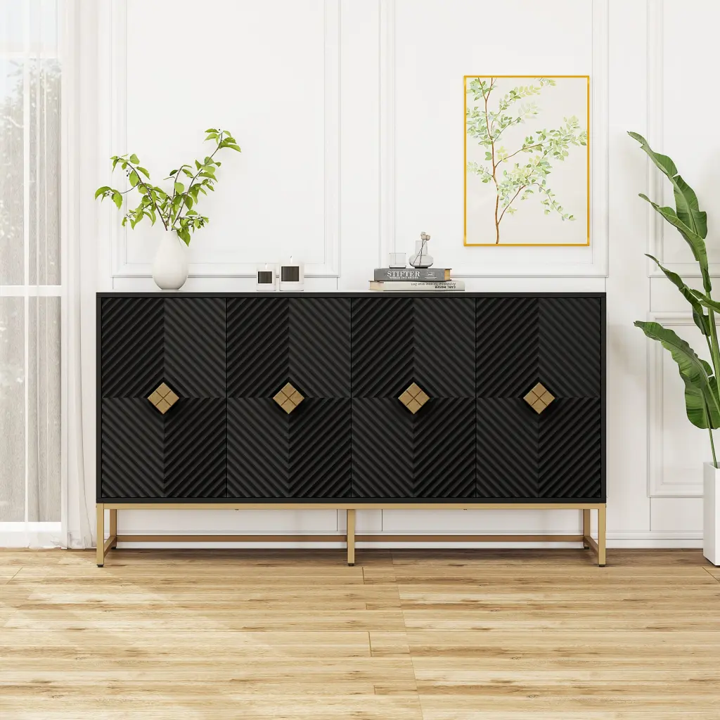 Modern 4 Door Sideboard Buffet Cabinet Storage Solid Wood rnb