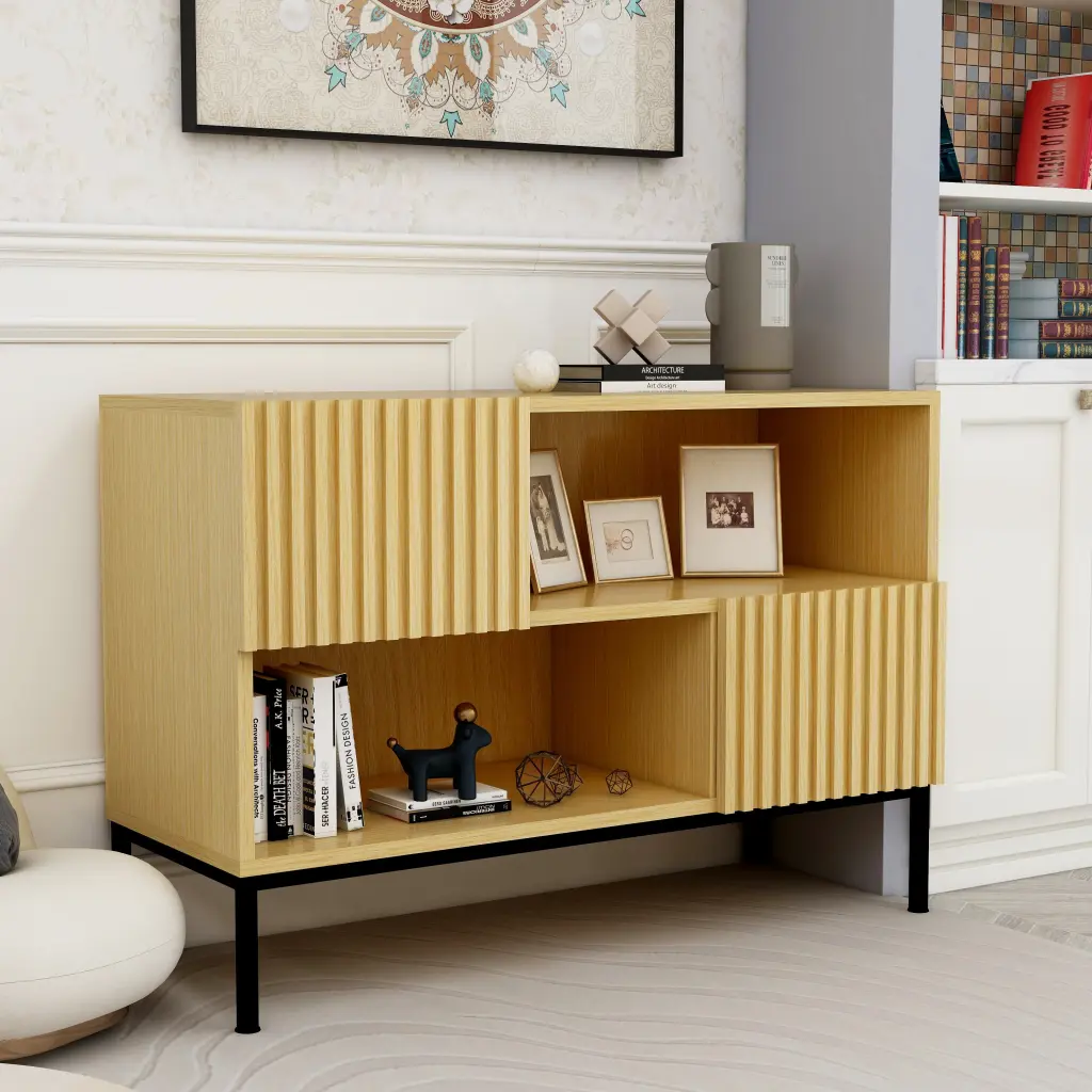 Modern Sideboard Buffet Cabinet Wavy Grain Door Accent Storage rnb