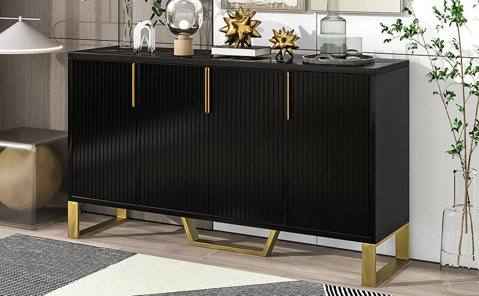 Modern Sideboard Four Doors Metal Handles and Customizable Storage rnb