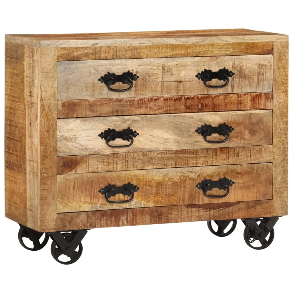 Sideboard 3 Drawers 31.5x11.8x25.6 Inches Solid Rough Wood Mango Storage