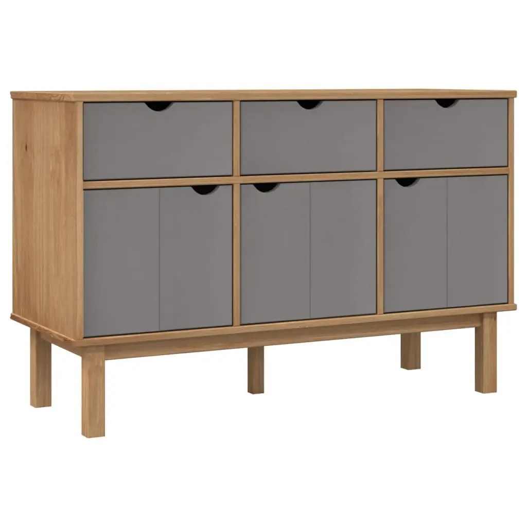 Sideboard OTTA Brown and Gray 44.9x16.9x28.9 Inches Solid Wood Pine Storage Cabinet