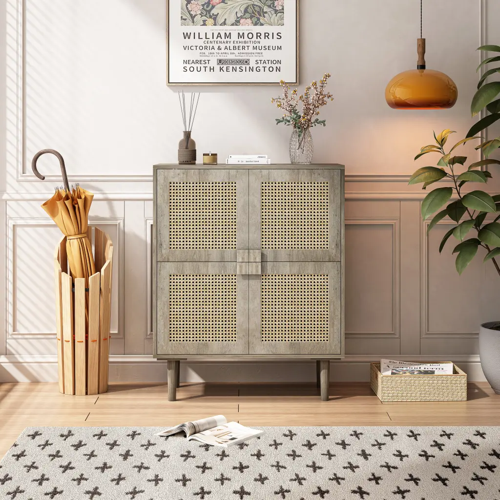4 Doors Rattan Mesh Storage Cabinet Sideboard Eight Storage Spaces spribung