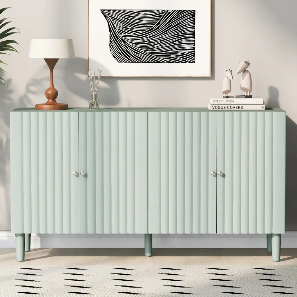 Elegant Four Door Sideboard Wavy Pattern Doors and Cylindrical Legs u_style