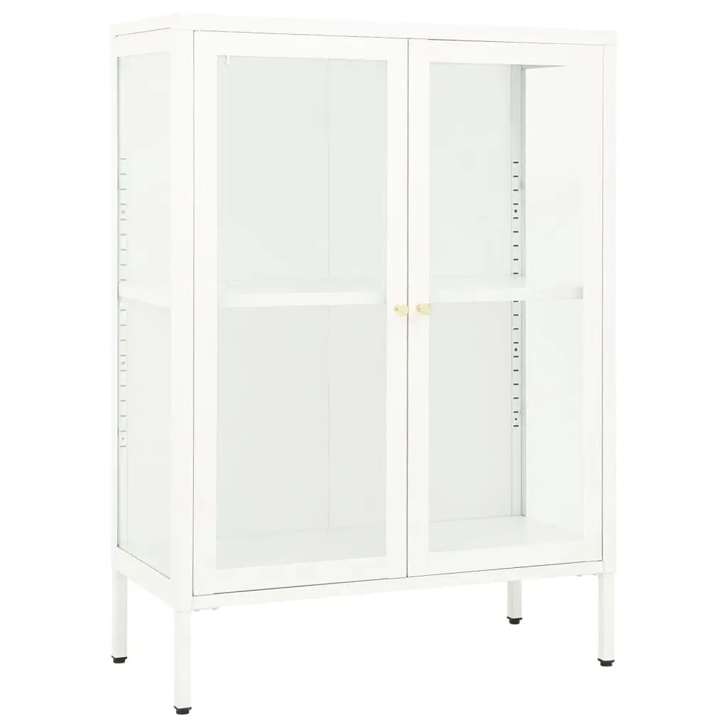 White Sideboard 29.5x13.8x41.3 Inches Steel and Glass Modern Storage Cabinet