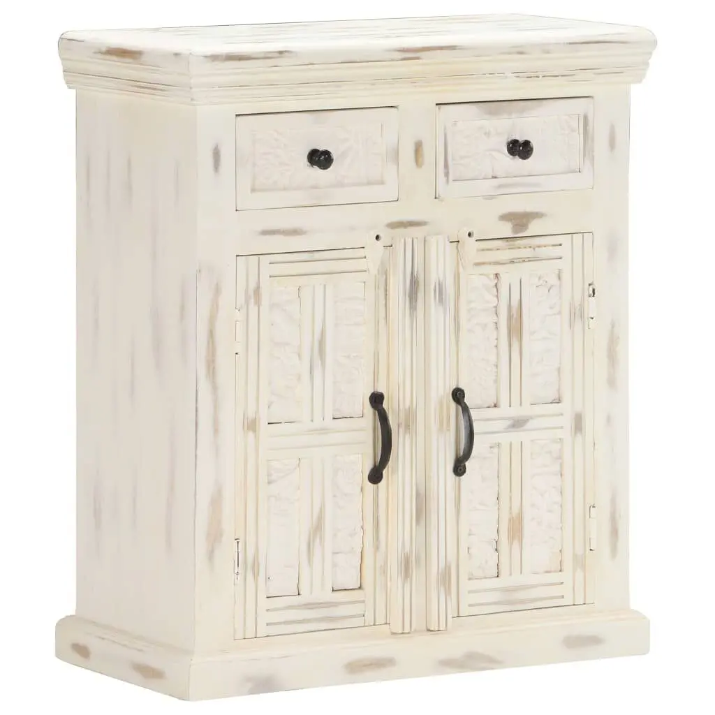 White Solid Mango Wood Sideboard 25.6x11.8x29.5 Inches Modern Storage Cabinet