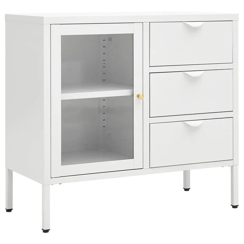 White Steel and Tempered Glass Sideboard 29.5 Inches Modern Console